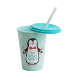 Christmas Penguin Plastic Cup with Lid and Straw