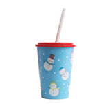 Christmas Snowman Plastic Cup with Lid and Straw