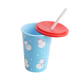 Christmas Snowman Plastic Cup with Lid and Straw