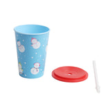 Christmas Snowman Plastic Cup with Lid and Straw