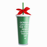 Custom Logo Green Double Wall Tumbler With Lid And Straw