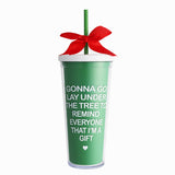 Custom Logo Green Double Wall Tumbler With Lid And Straw