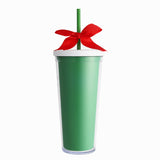 Custom Logo Green Double Wall Tumbler With Lid And Straw