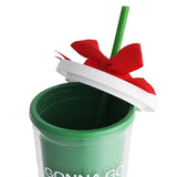 Custom Logo Green Double Wall Tumbler With Lid And Straw