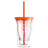 Halloween Double Wall Plastic Plated Skull Tumbler With Lid And Straw