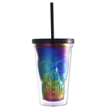 Halloween Double Wall Plastic Plated Skull Tumbler With Lid And Straw