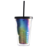 Halloween Double Wall Plastic Plated Skull Tumbler With Lid And Straw