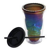 Halloween Double Wall Plastic Plated Skull Tumbler With Lid And Straw