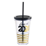 2024 Graduation Season Gift Plastic Straw Tumbler Cup With Lid